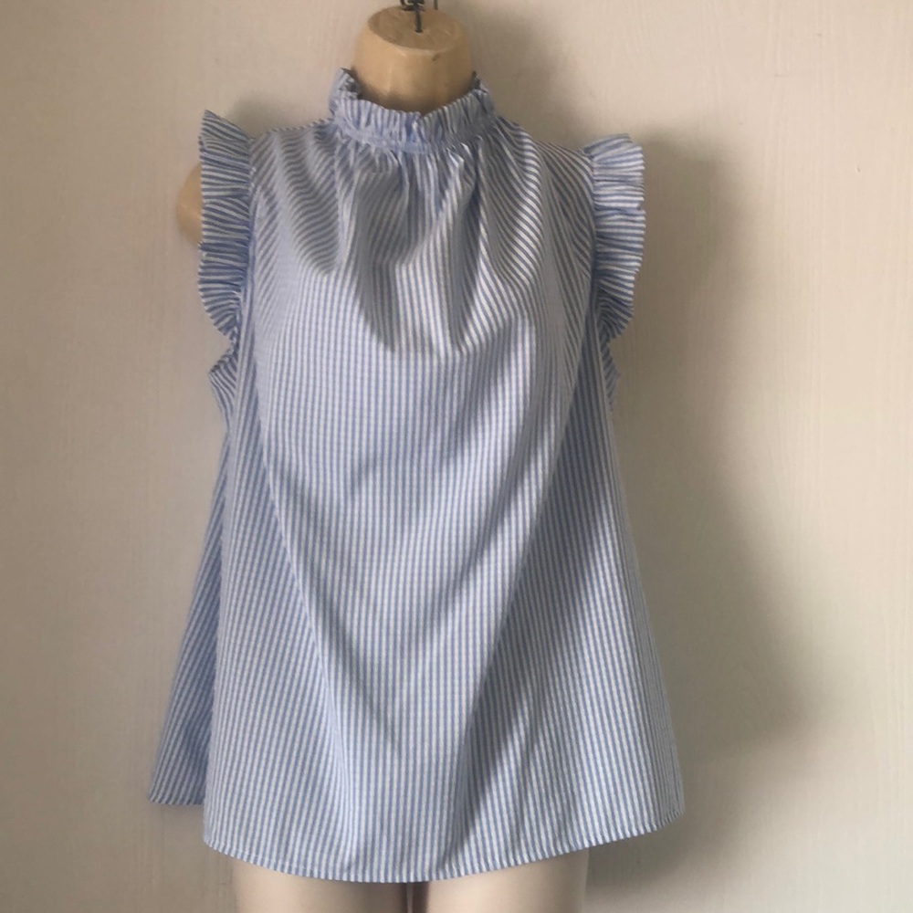 Woman’s spring Striped blue & white maternity feminine sleeveless spring blouse - Picture 2 of 13